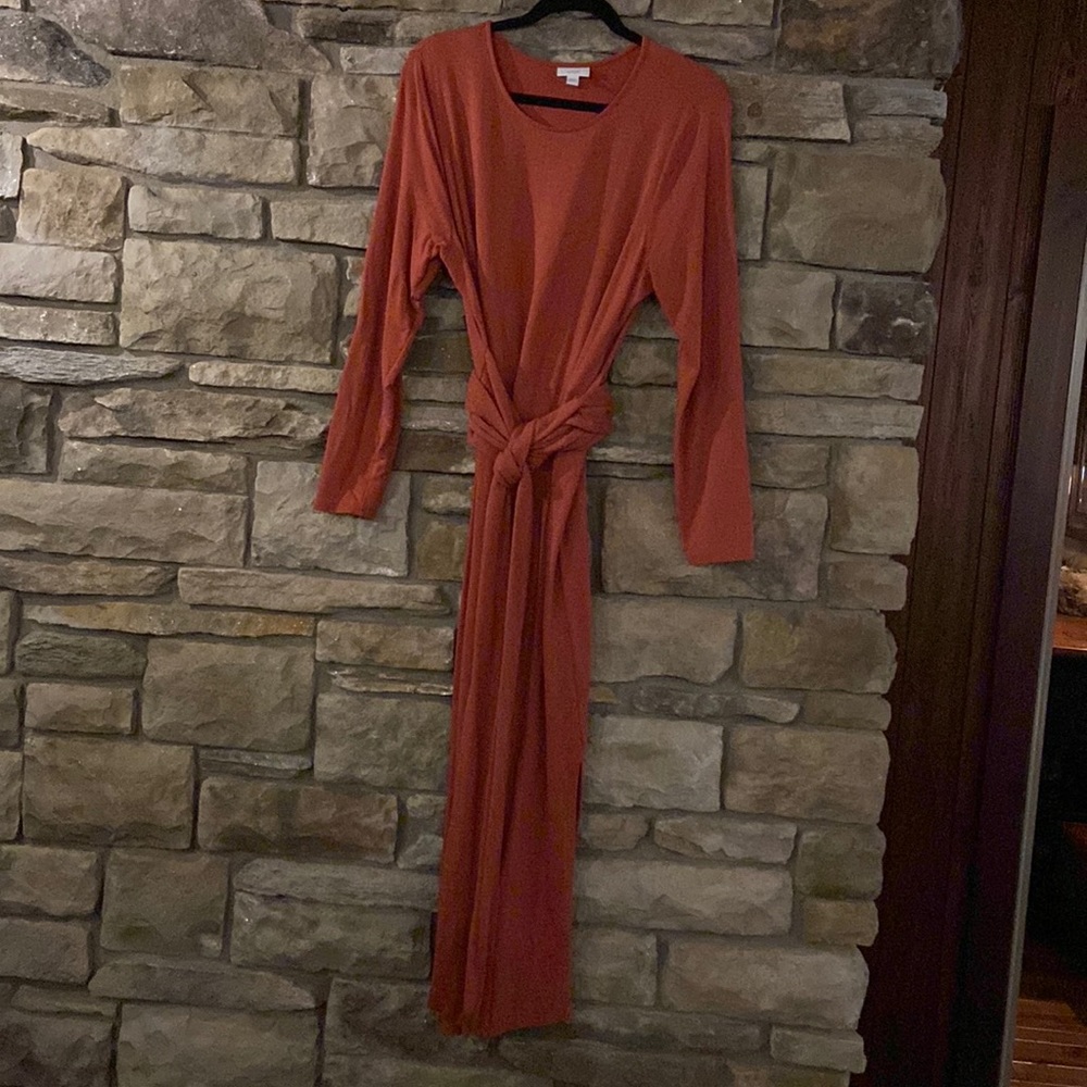 Purejill burnt orange long sleeve wrap mid-length large dress